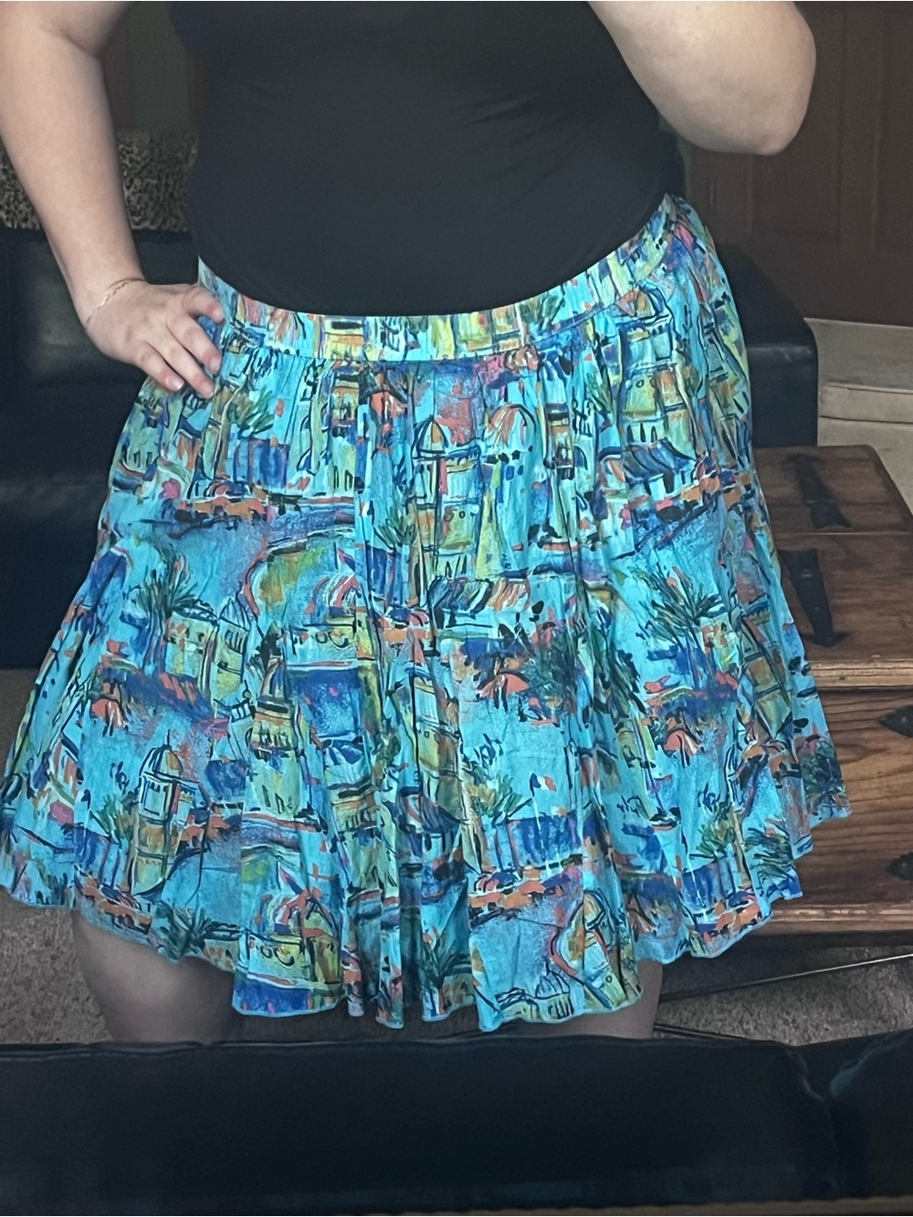Lane‎ Bryant Turquoise Tropical-Print Midi Skirt